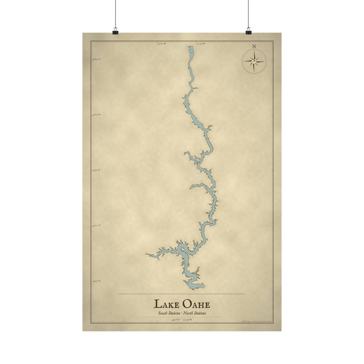 Lake Oahe Vintage Map poster wall art, view 2
