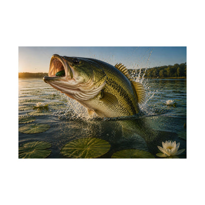 Largemouth Bass Lily Pad Explosion Poster — Freshwater Fish Wall Art for Anglers