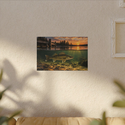 Northwoods Over-Under Walleye canvas hanging in a living room