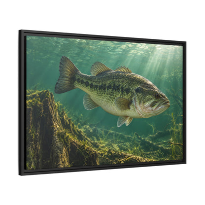 Jade Morning Mist Largemouth Bass framed canvas side angle