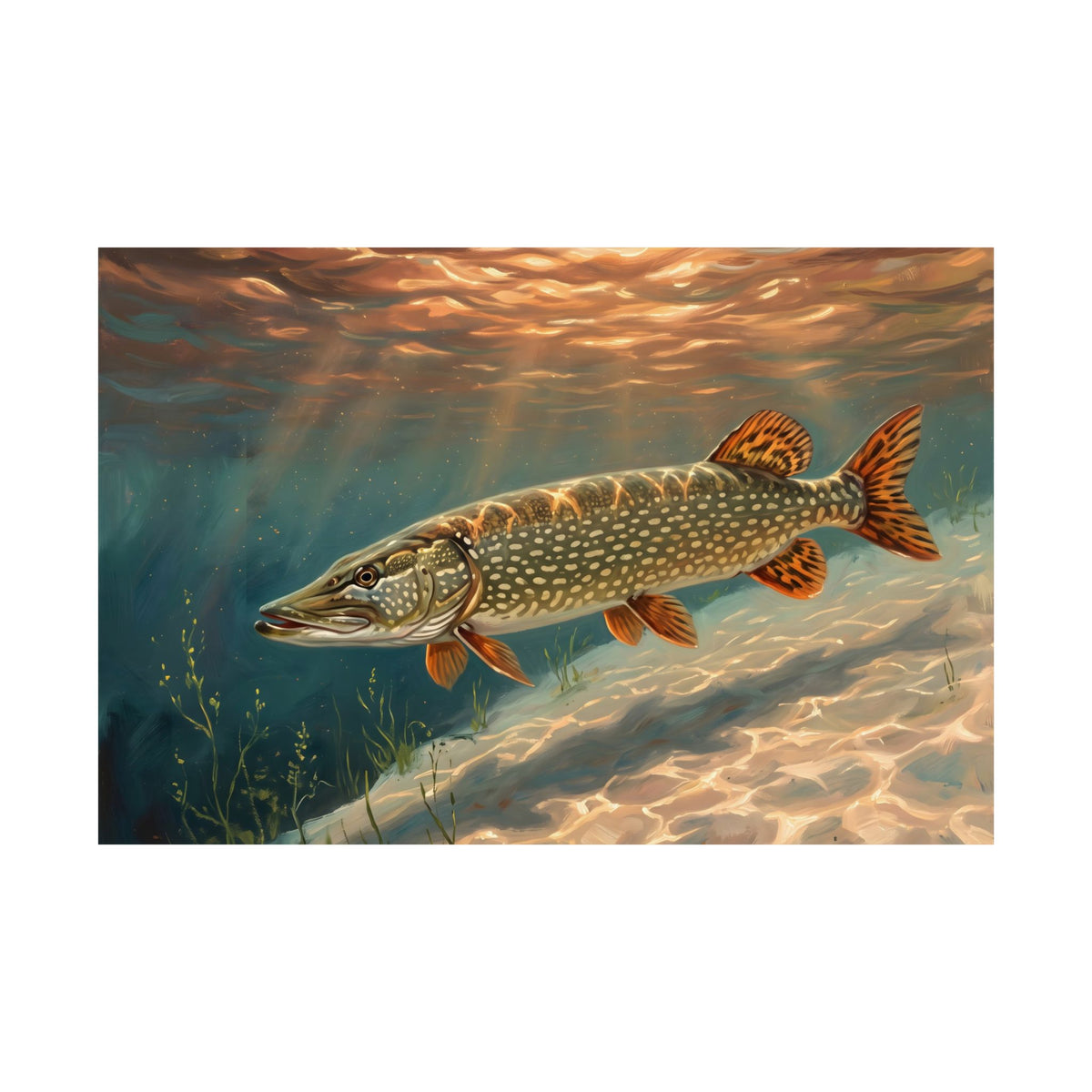 Sandbar Sunset Northern Pike fishing poster close-up