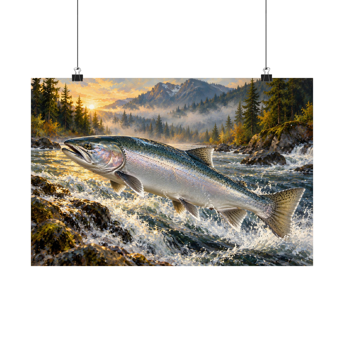 Silver Run Coho Salmon poster wall art, 18x12 size view