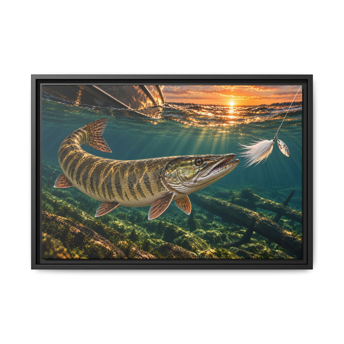 Figure-Eight Sunset Muskie Framed Canvas wall art, view 3