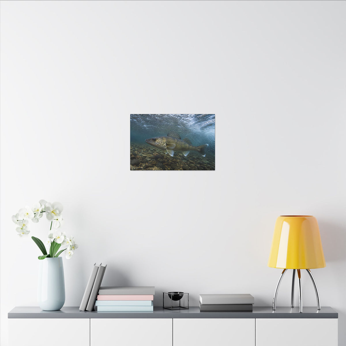 Cobbled Shallows Walleye canvas in a home office