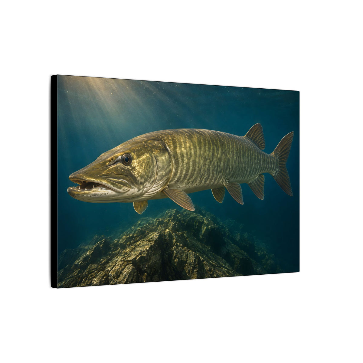Golden Backlit Muskie Profile canvas side angle