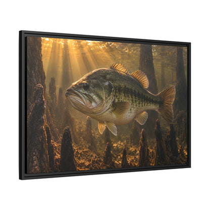 Sunrise Over the Cypress Knees Largemouth Bass framed canvas side angle