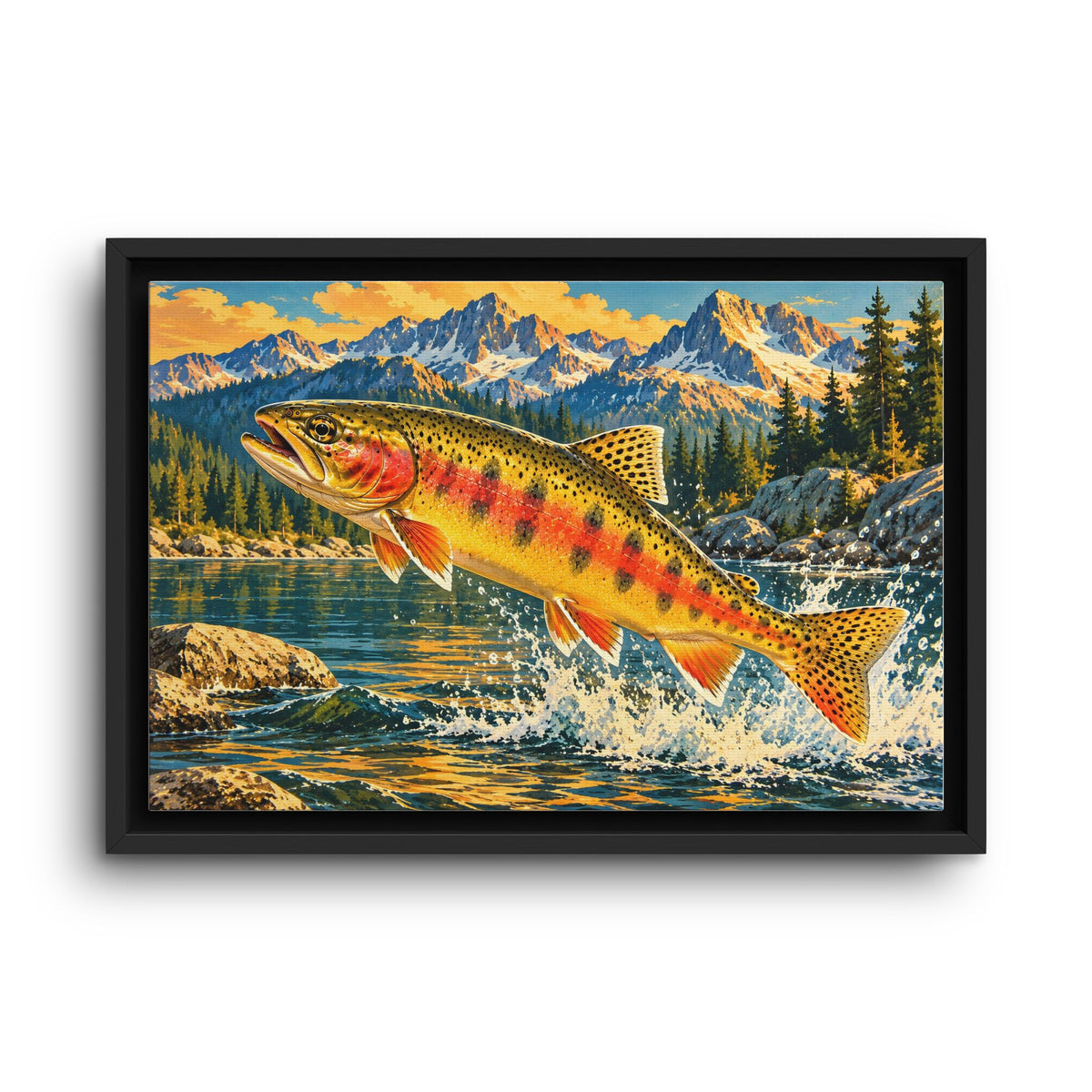 Leaping Through Alpine Waters Golden Trout framed canvas wall art