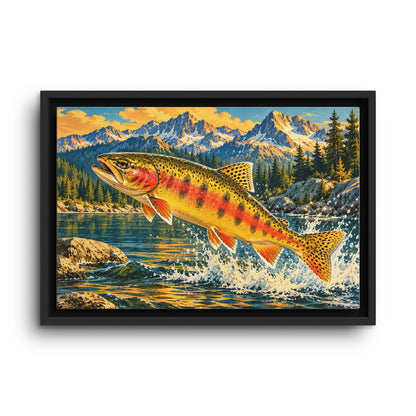 Leaping Through Alpine Waters Golden Trout framed canvas wall art