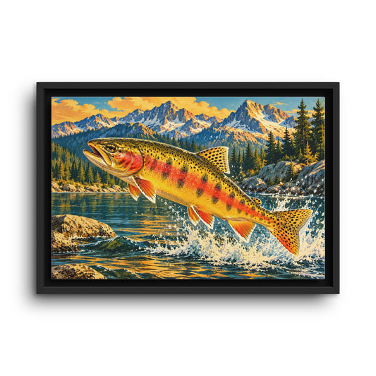 Leaping Through Alpine Waters Golden Trout framed canvas wall art