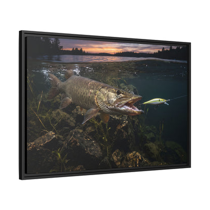Chartreuse Sunset Jerkbait Strike Muskie framed canvas side angle