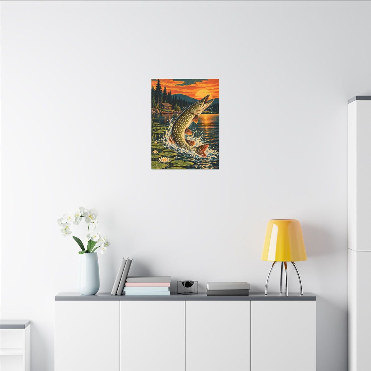 Northern Pike Sunset Leap Vintage canvas wall art, view 6