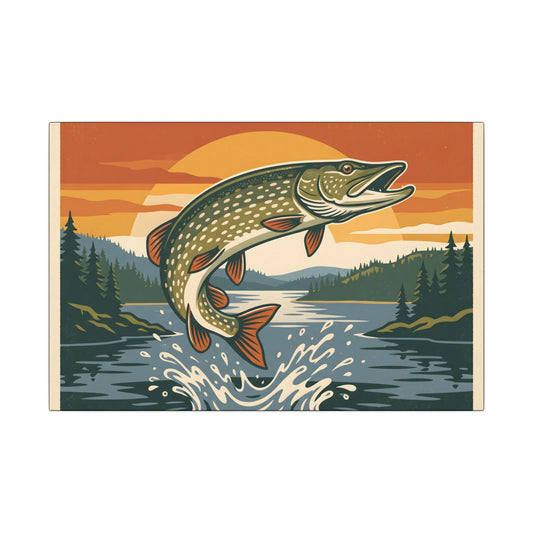 Vintage Lodge Northern Pike canvas, 18x12 size view