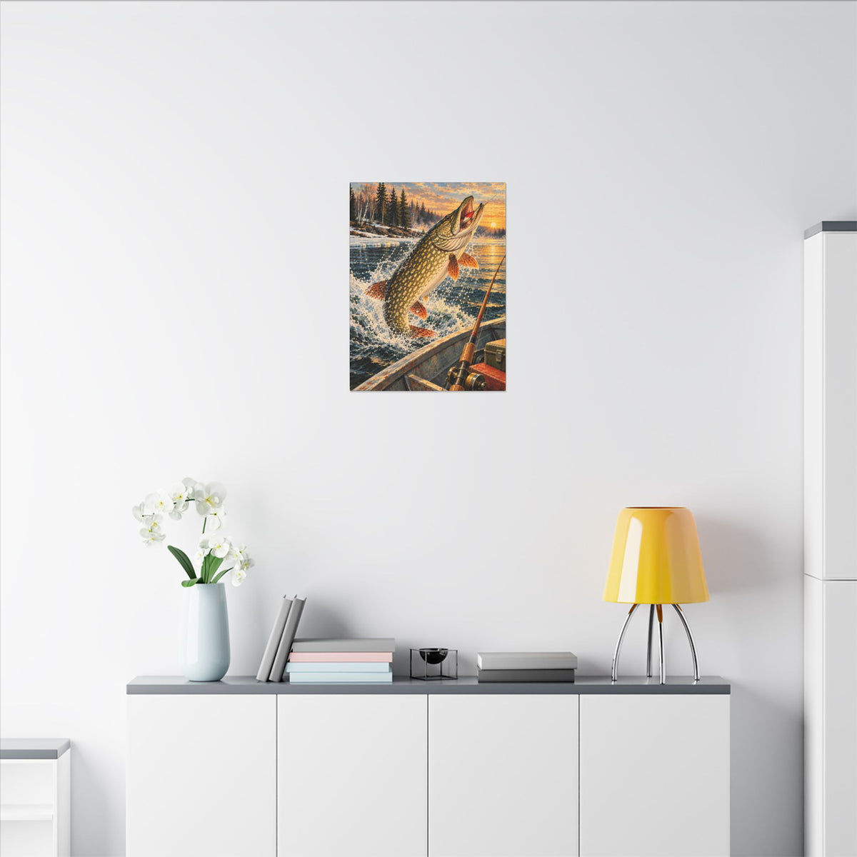 Northern Pike Strike by the Boat canvas wall art, view 6