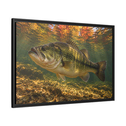 Golden Autumn Reflection Largemouth Bass framed canvas side angle