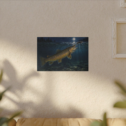 Midnight Mouse Brown Trout canvas hanging in a living room