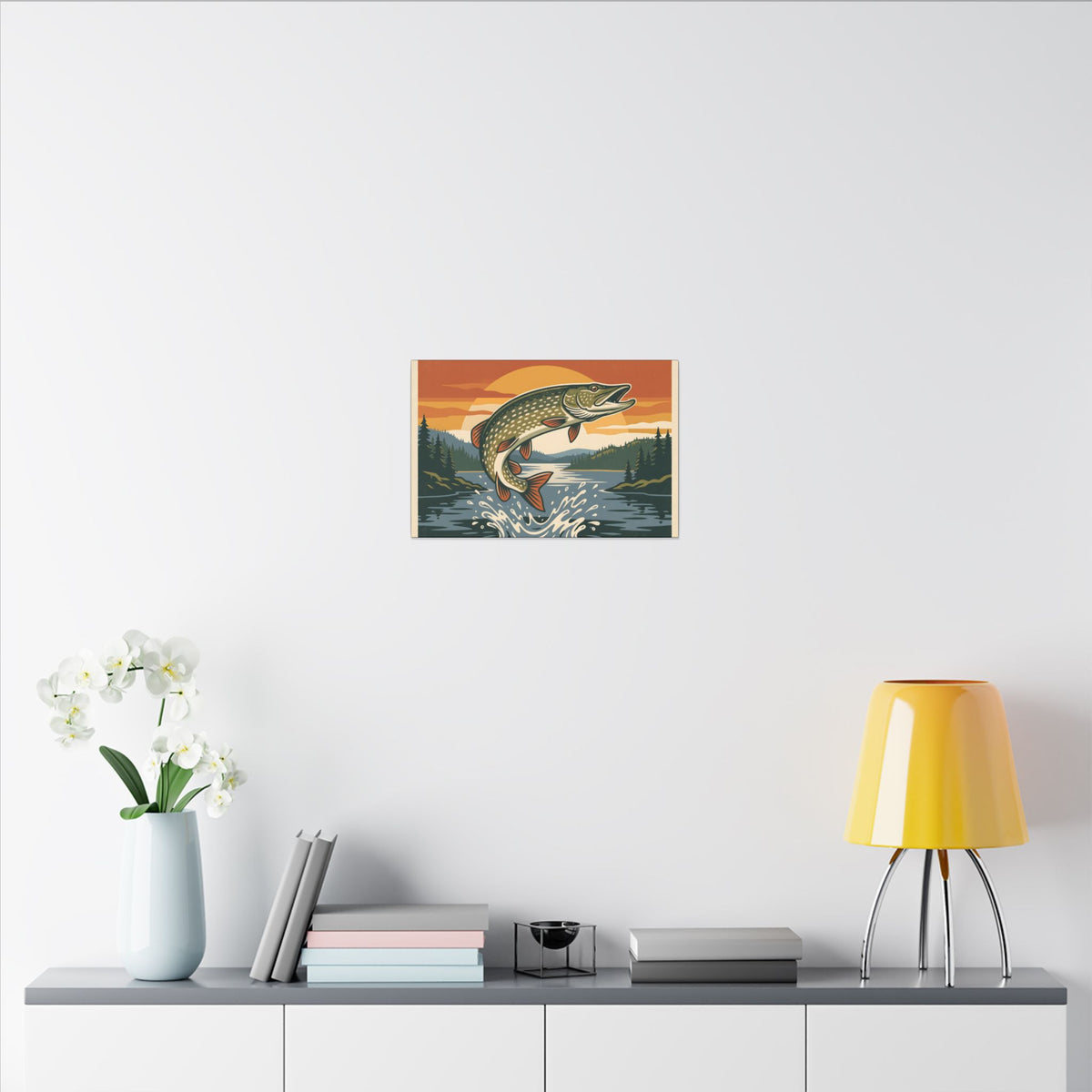 Vintage Lodge Northern Pike canvas in a home office