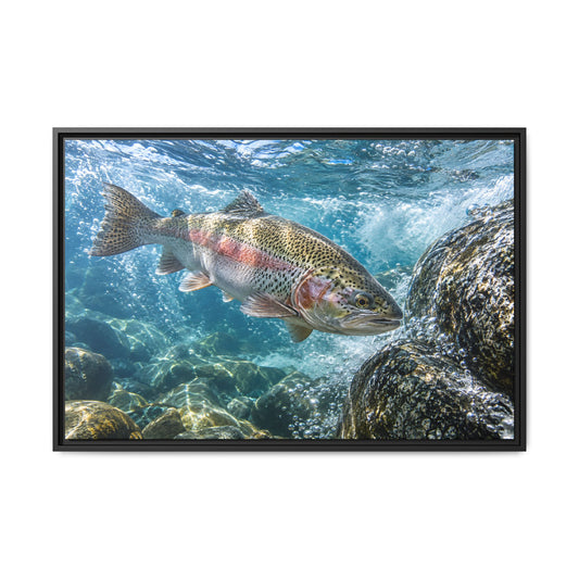 Granite Power Rainbow Trout framed canvas wall art