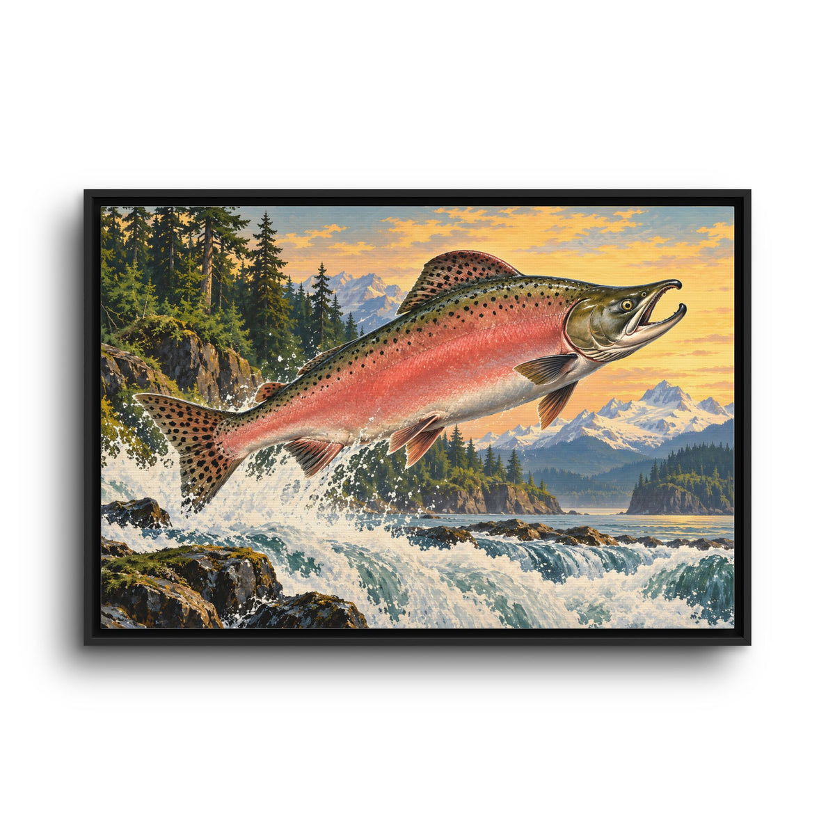 North Coast Leap Pink Salmon framed canvas wall art, view 3
