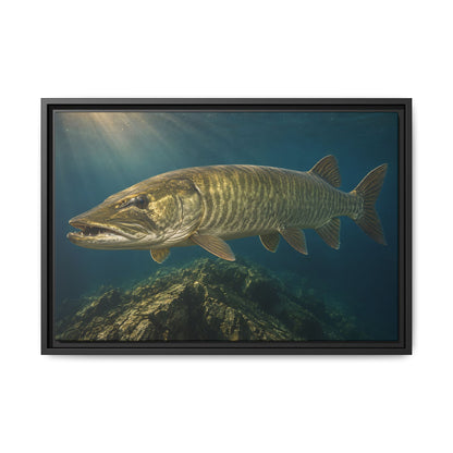 Golden Backlit Muskie Profile framed canvas, 36x24 size view