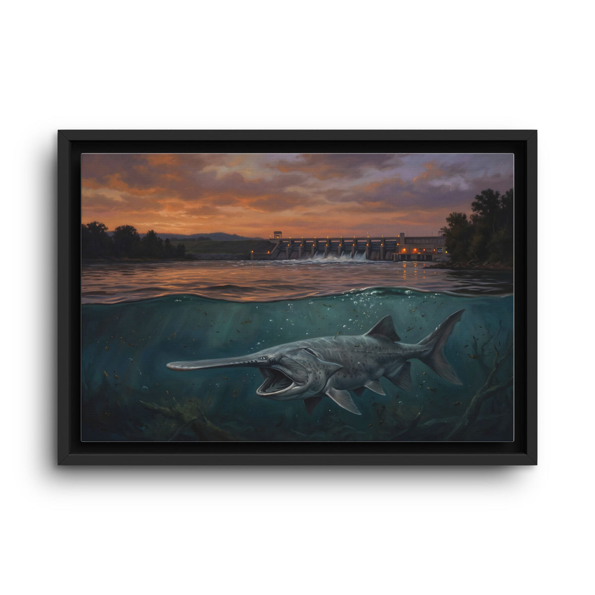 Paddlefish Spillway framed canvas wall art
