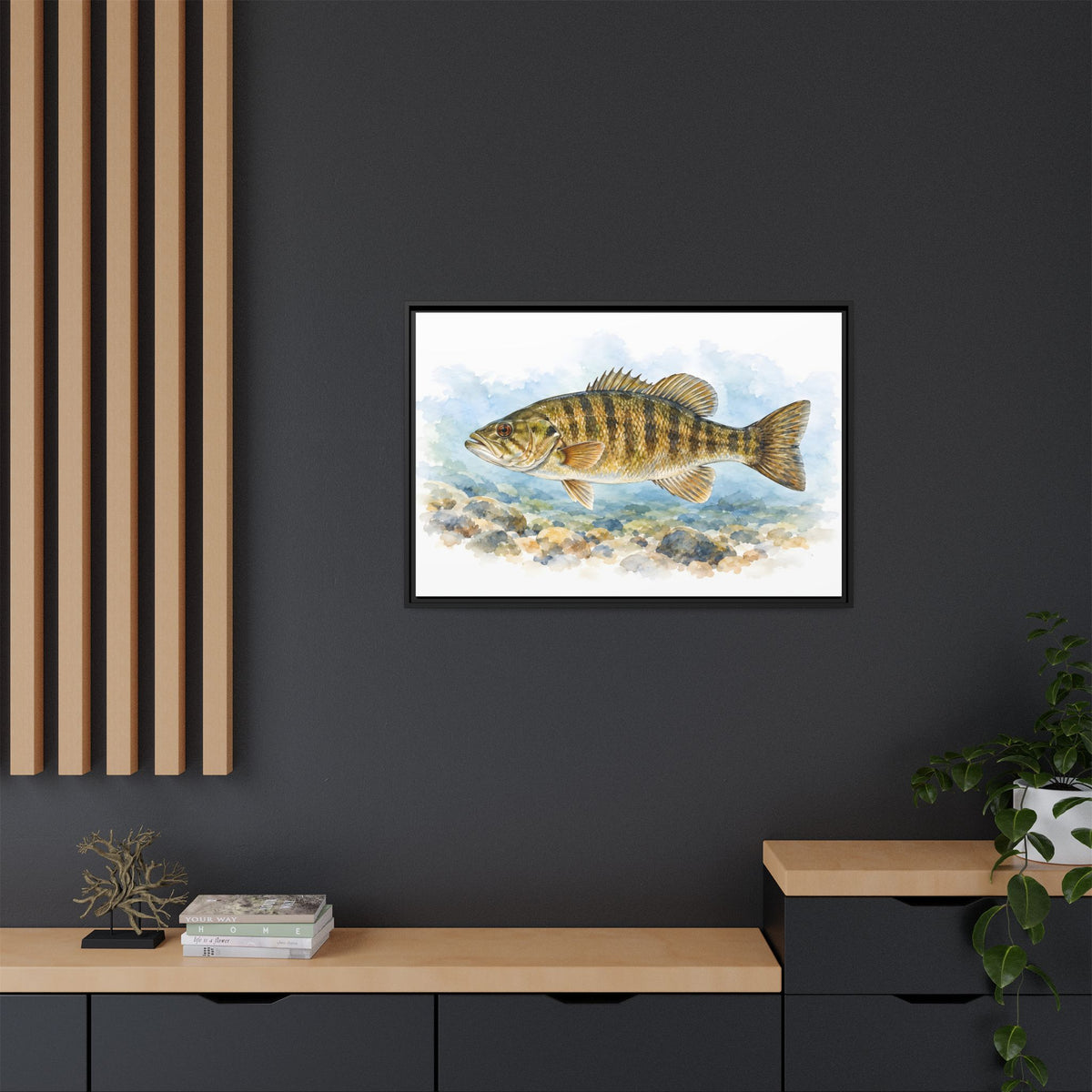 Watercolor Pebbles Smallmouth Framed Canvas wall art, view 6