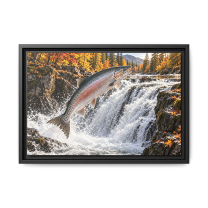 Autumn Falls Leap Salmon framed canvas wall art, view 2