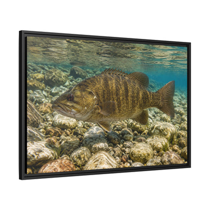 Rocky Riverbed Smallmouth Bass framed canvas wall art, view 4