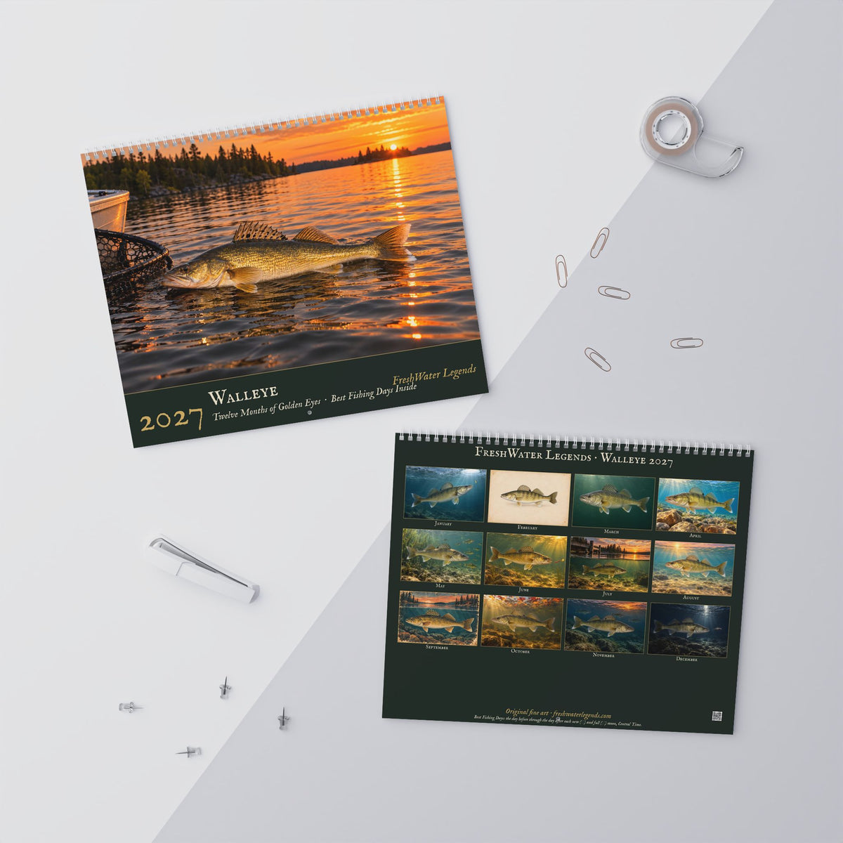 2027 Walleye Wall Calendar — Fish Art with Best Fishing Days