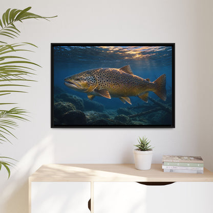 Sunset Depths Brown Trout framed canvas wall art, view 5