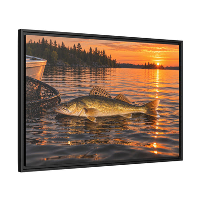 Boatside Golden Hour Walleye framed canvas side angle