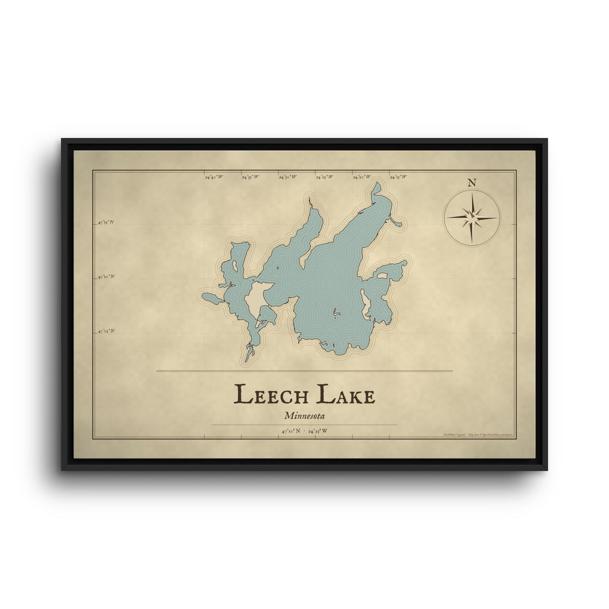 Leech Lake Vintage Map framed canvas wall art, view 3