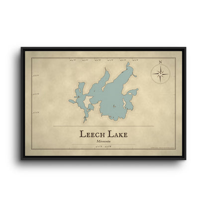 Leech Lake Vintage Map framed canvas wall art, view 3