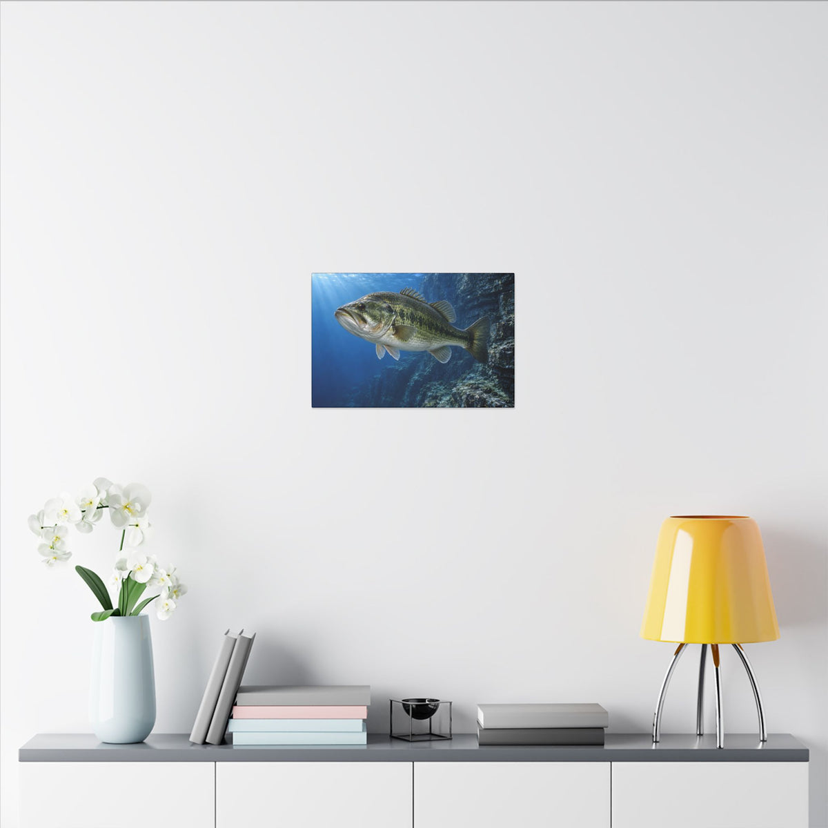 Cobalt Cliff Patrol Largemouth Bass canvas in a home office
