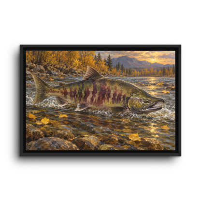 Autumn Riffle Chum Salmon framed canvas wall art, view 2