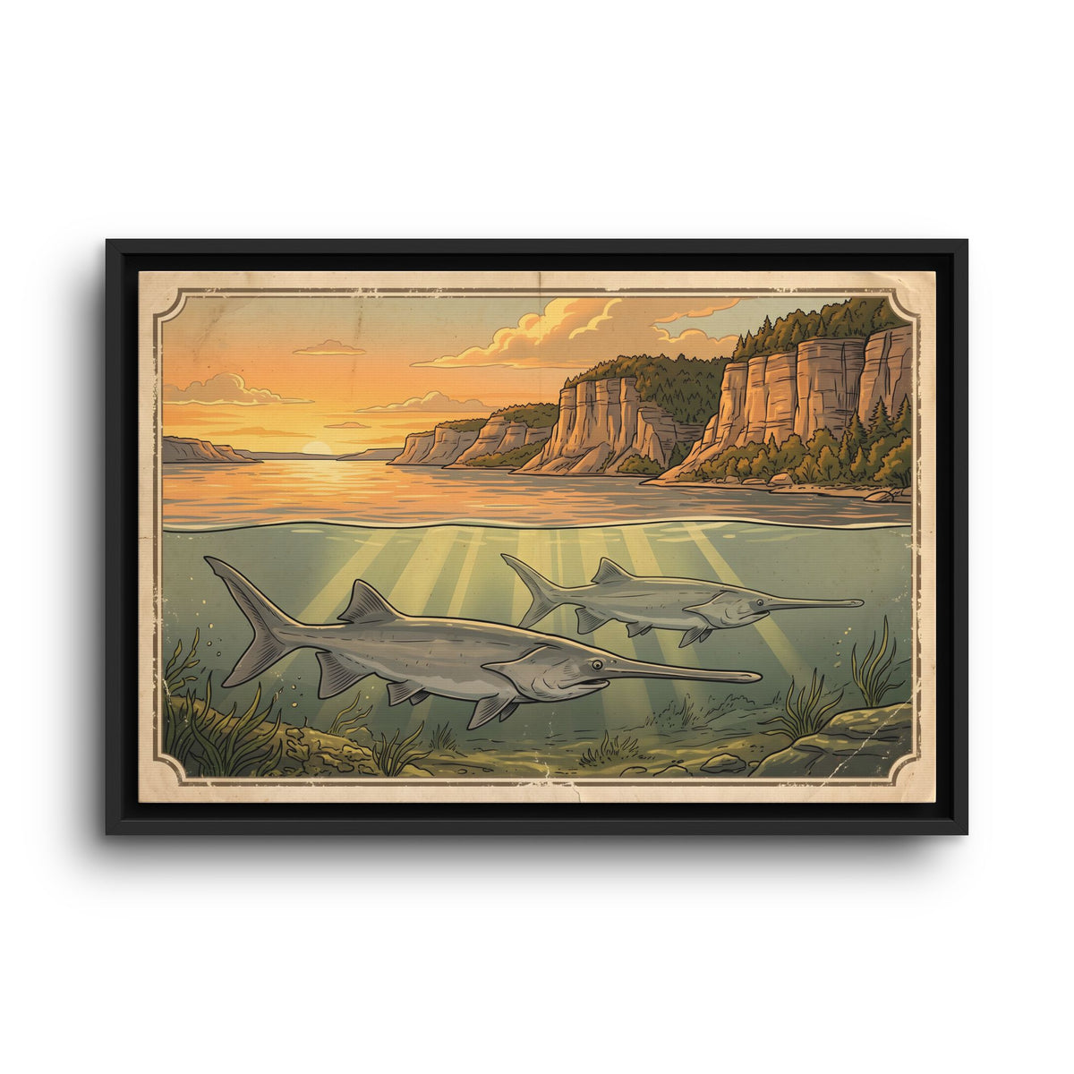 Paddlefish Below the Bluffs framed canvas wall art, view 2