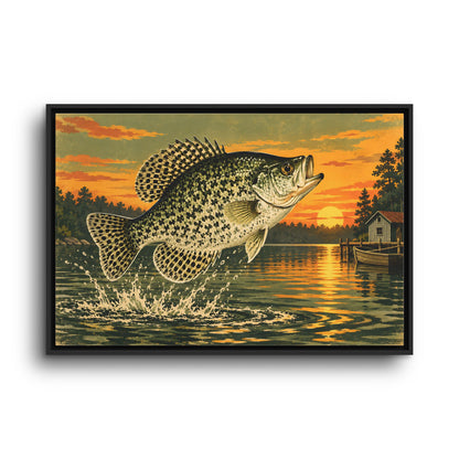 Sunset Camp Crappie framed canvas wall art, view 3