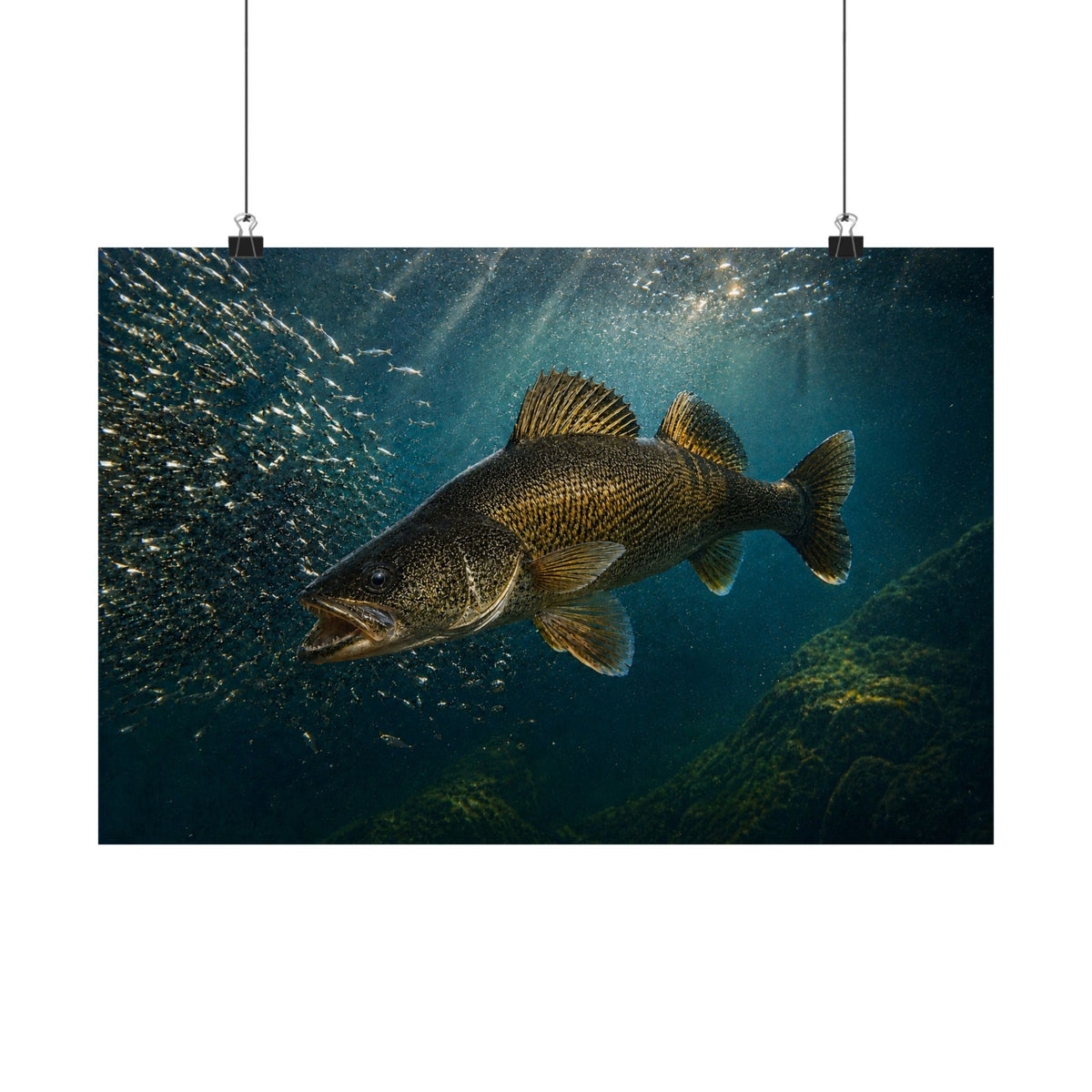 Walleye Chasing Cisco at Sunrise — Matte Horizontal Wall Art