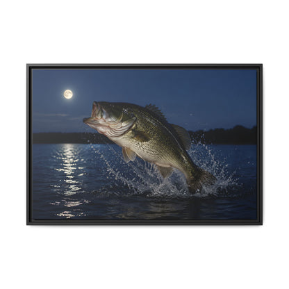 Moonlit Jump Largemouth Bass framed canvas, 18x12 size view
