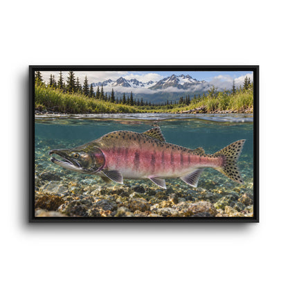 Alaska Creek Pink Salmon framed canvas wall art, view 3