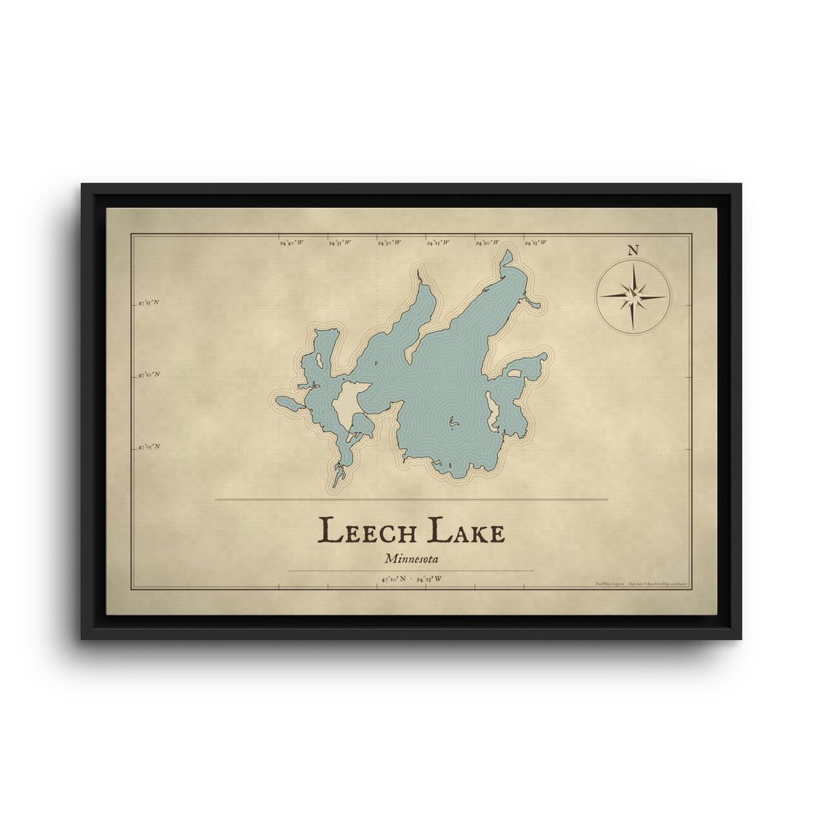 Leech Lake Vintage Map framed canvas wall art, view 2
