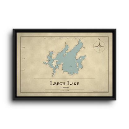 Leech Lake Vintage Map framed canvas wall art, view 2