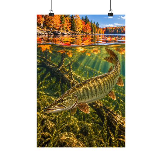 Autumn Muskie Over-Under vertical poster wall art, 12x18 size view