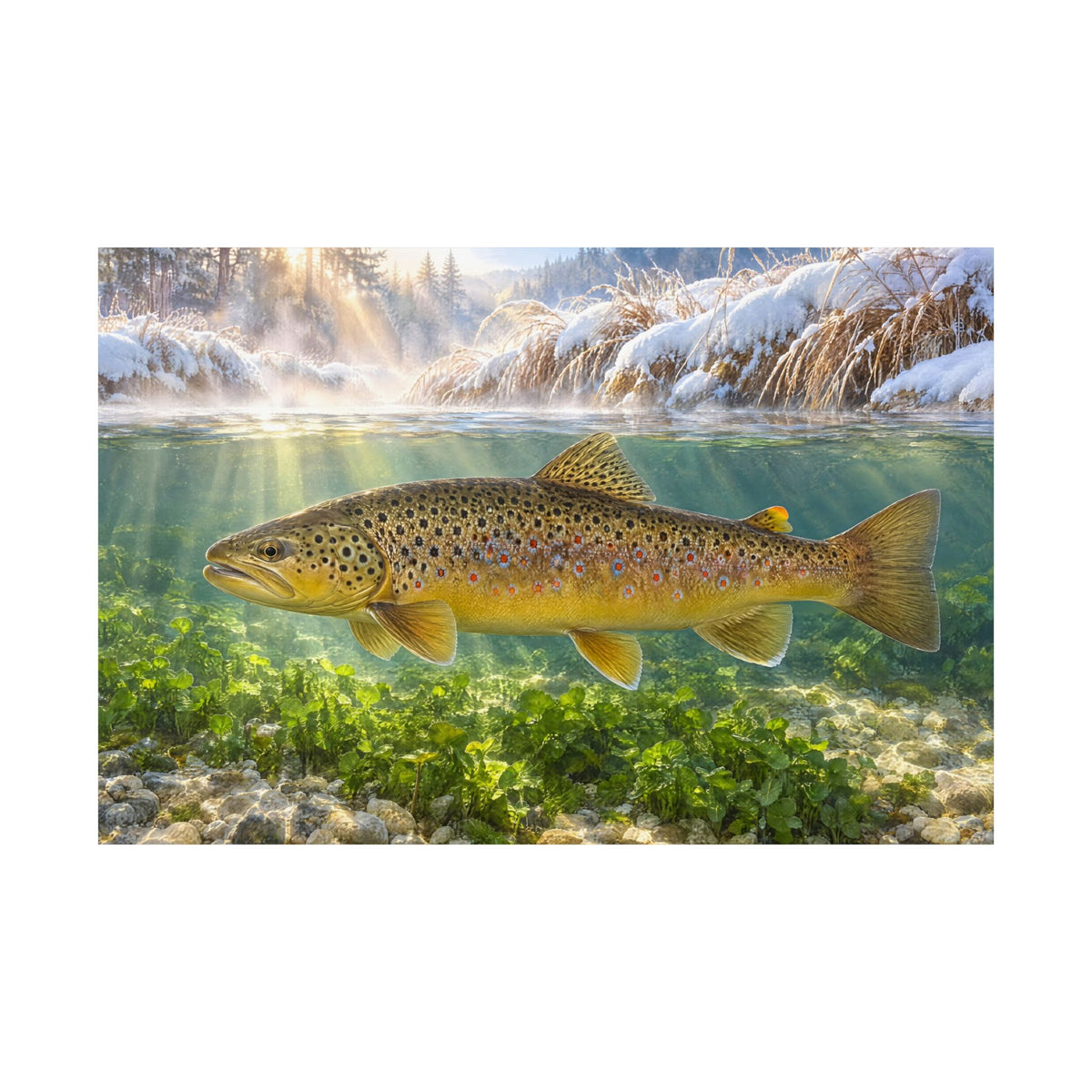 Winter Spring Creek Brown Trout fishing poster close-up