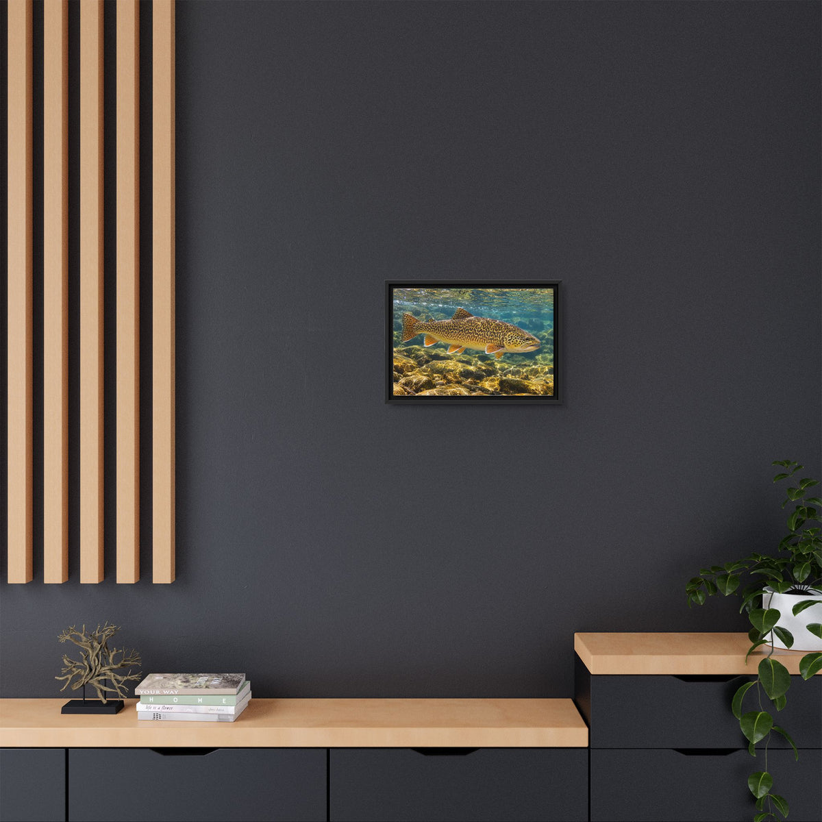Sunlit Riffle Tiger Trout framed canvas wall art, view 6