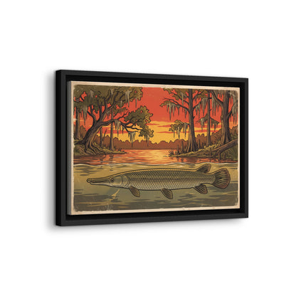 Alligator Gar Texas Sunset framed canvas wall art, view 4