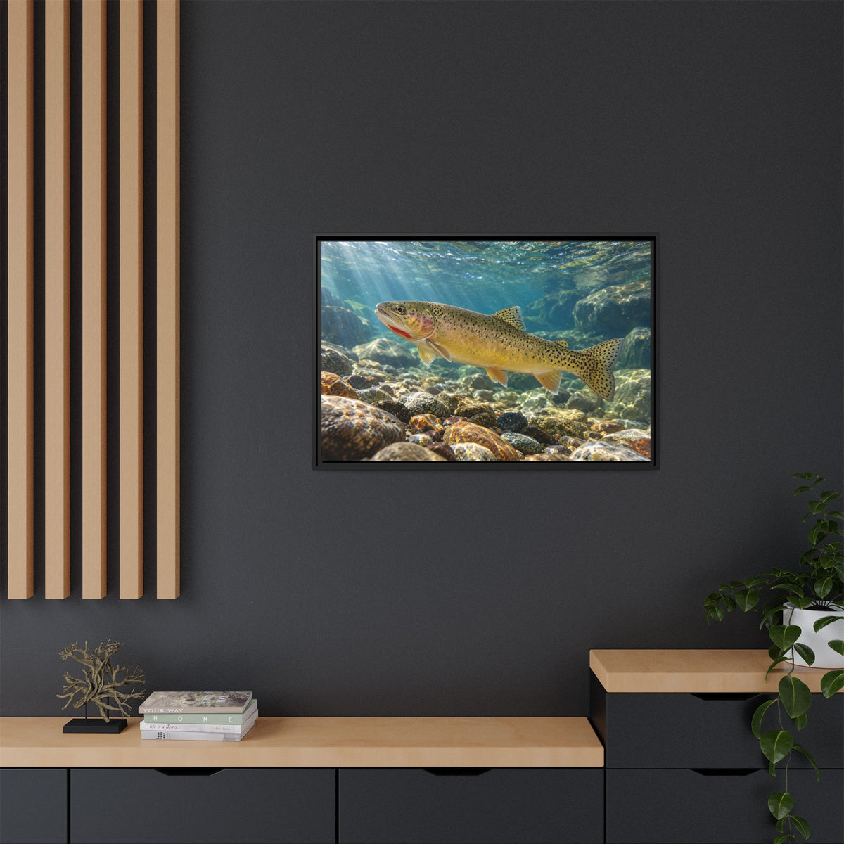 Westslope Riffle Cutthroat Trout framed canvas in a home office