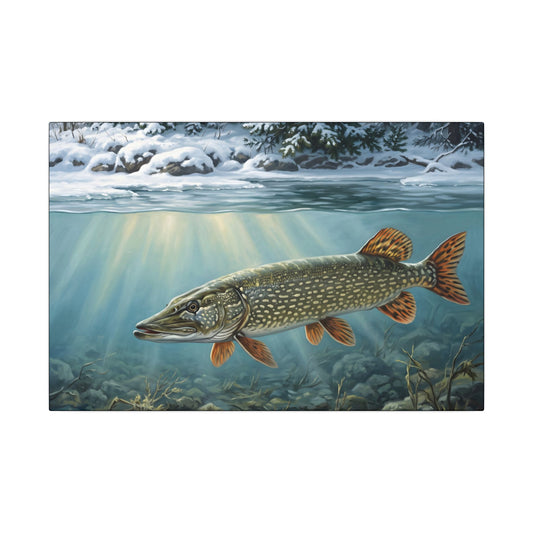 First Snow Northern Pike canvas, 18x12 size view