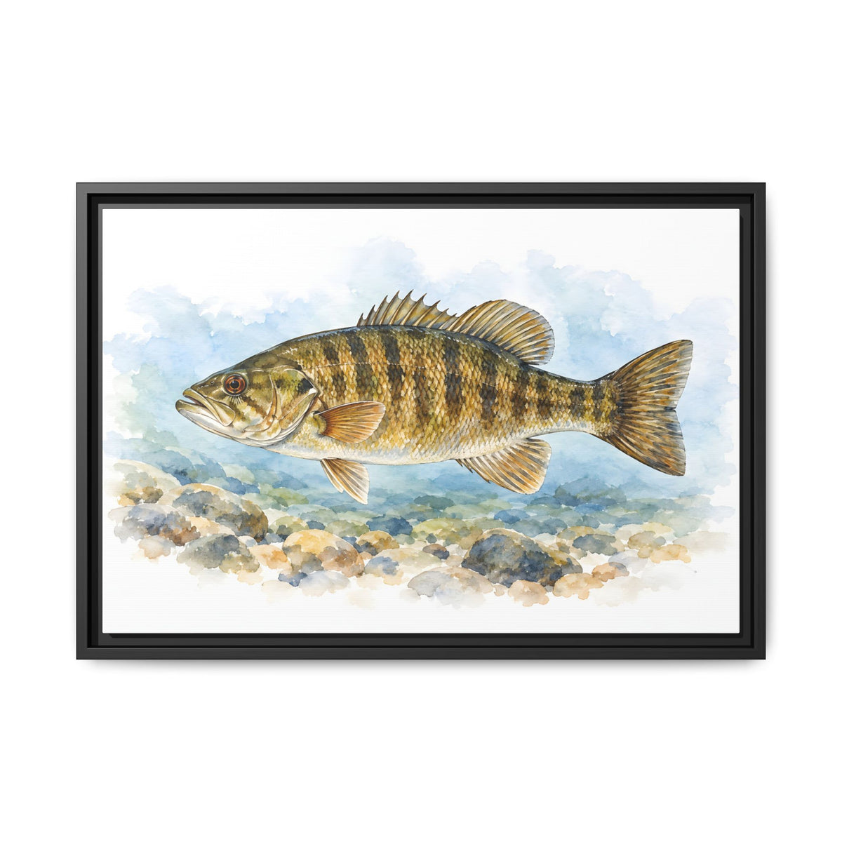 Watercolor Pebbles Smallmouth Framed Canvas wall art, view 3