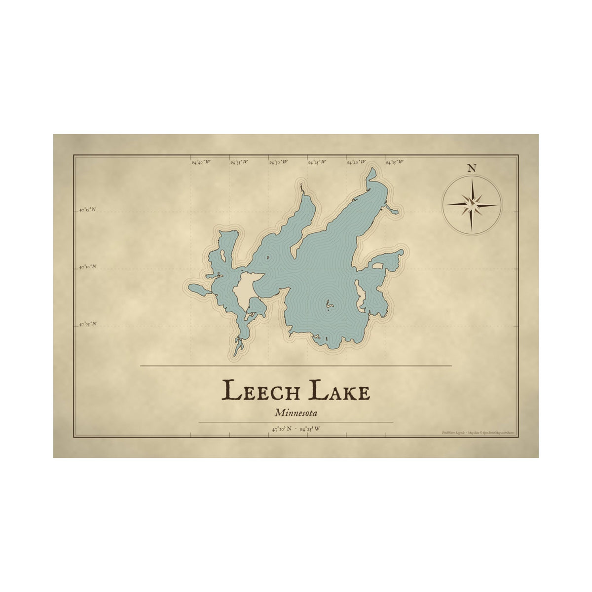 Leech Lake Vintage Map poster wall art, view 4