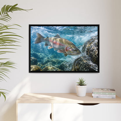 Granite Power Rainbow Trout framed canvas wall art, view 5